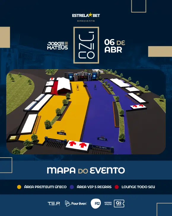 Jorge e Mateus Único 2024 em Brasília 6 de Abril Arena BRB Mané Garrincha Mapa do Evento