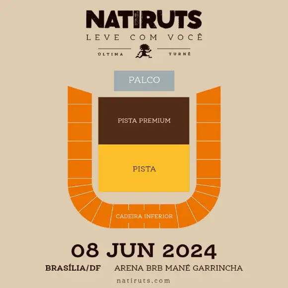 Natiruts em Brasília 2024 8 de junho Estacionamento da Arena BRB Mané Garrincha Mapa do Evento